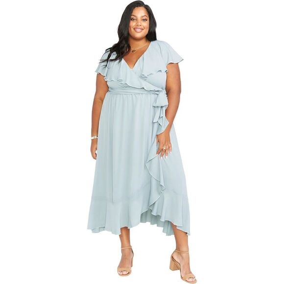 Show Me Your Mumu Jess Ruffle Midi Dress in Icy Blue Chiffon. Size XL. NWT! - Picture 1 of 11